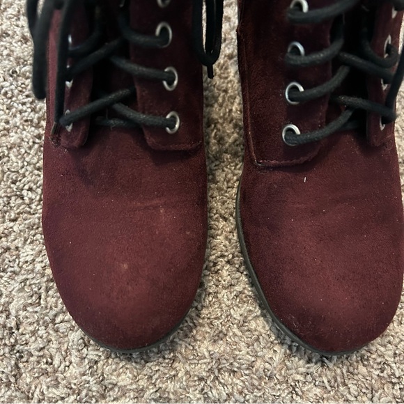 Burgundy Lace-Up Ankle Boots - Picture 6 of 6